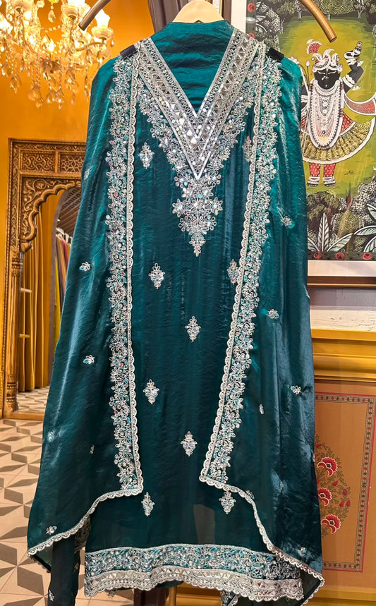 Zafera Tissue Organza Suit (Peacock Green)