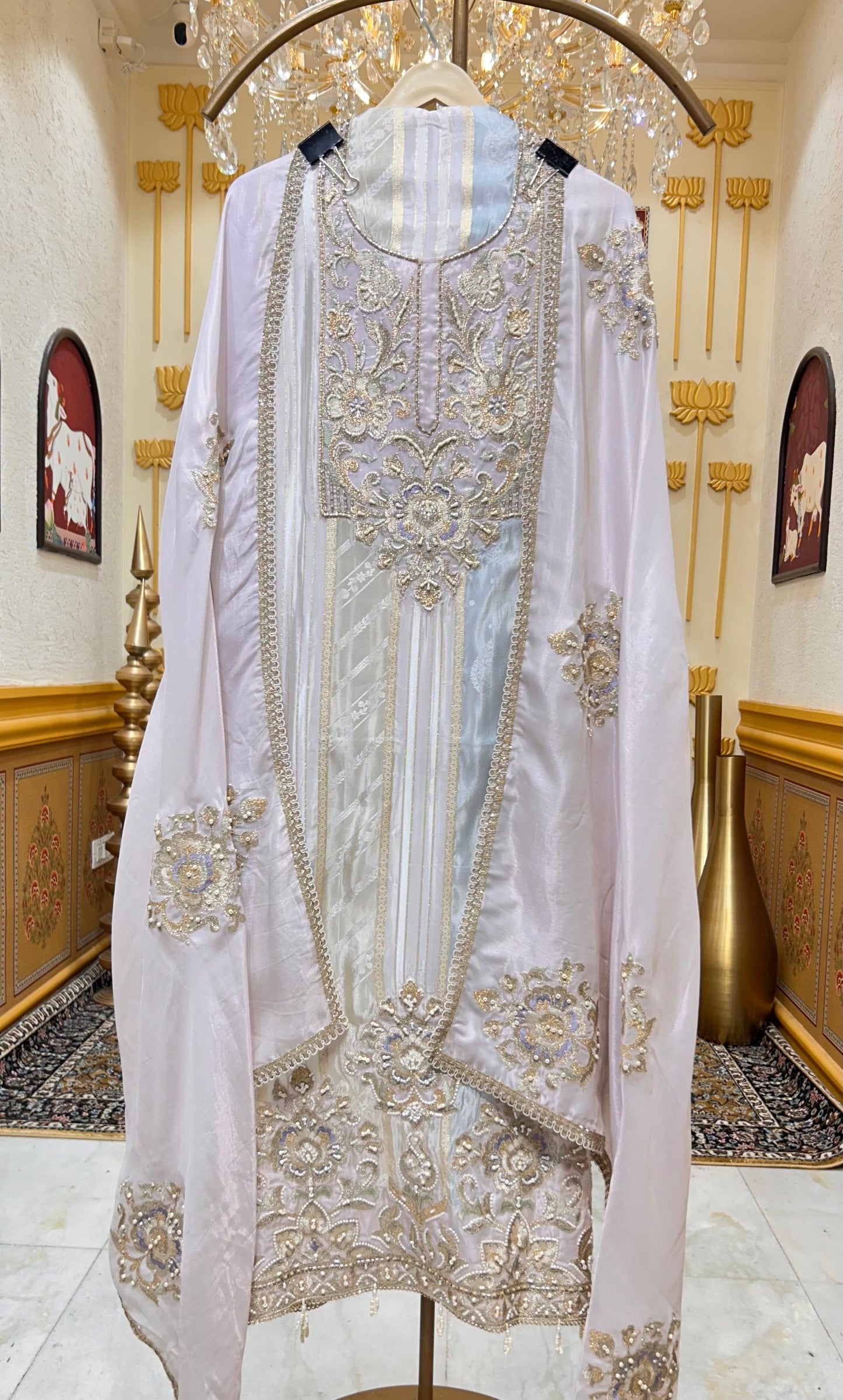 Mehraz Zari Glow Suit (Peach)
