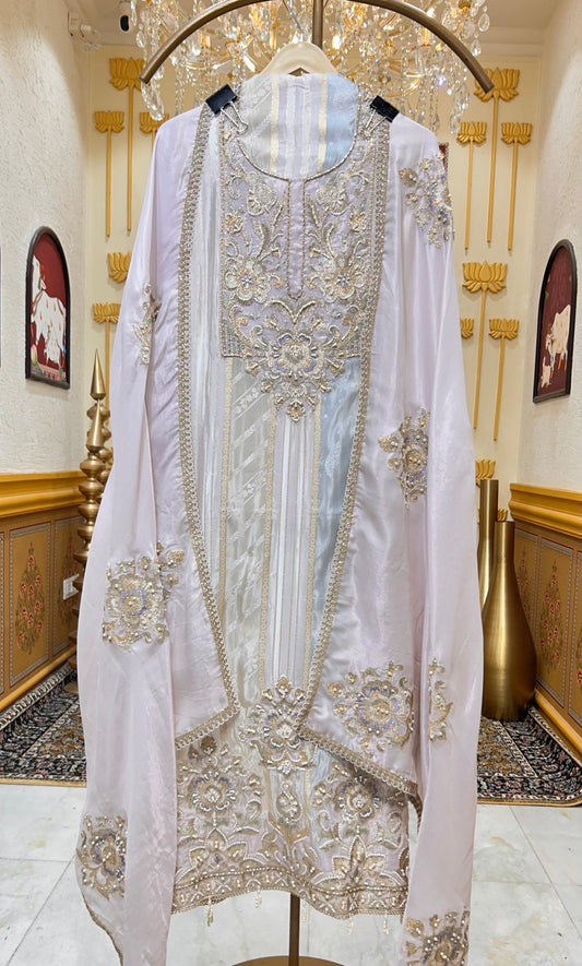 Mehraz Zari Glow Suit (Peach)