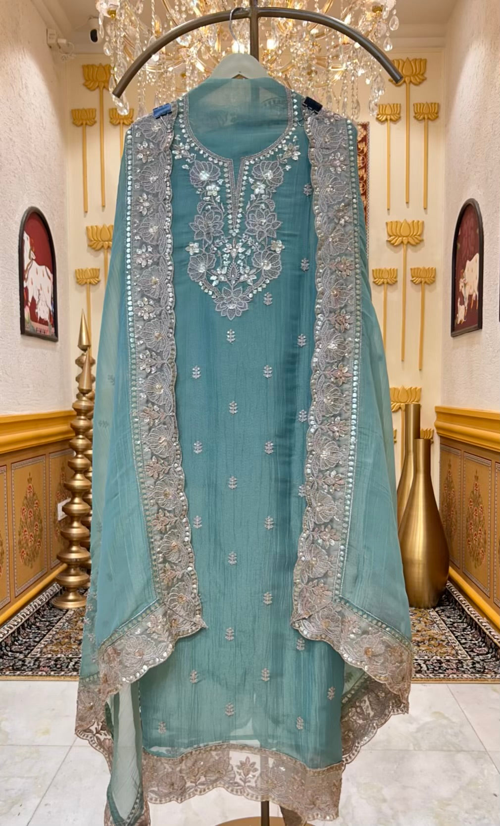 Mehrya Zari Spark Suit (Teal Blue)