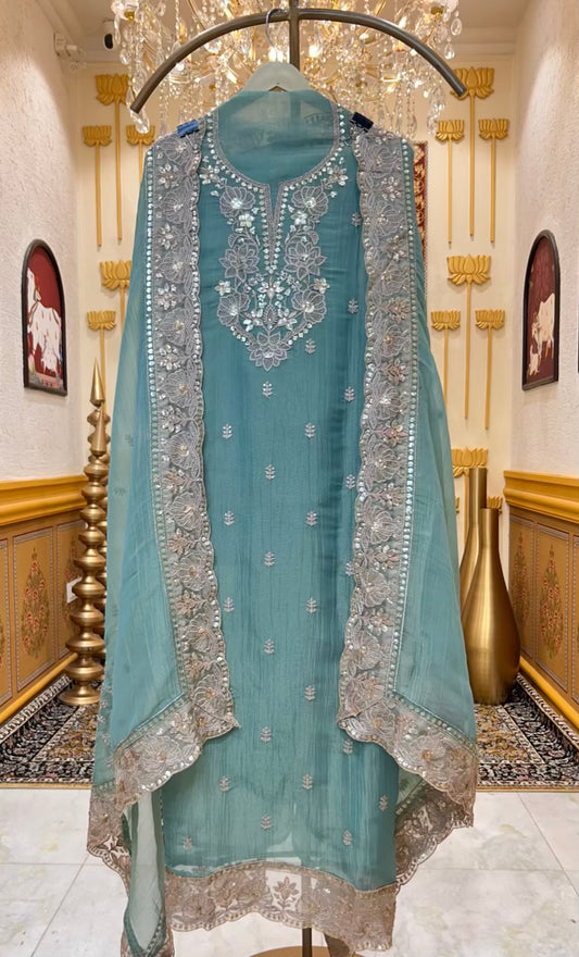 Mehrya Zari Spark Suit (Teal Blue)