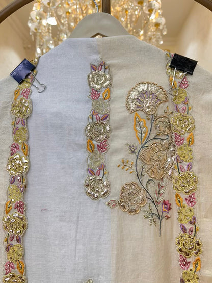 Zyrah Leather Pearl Organza Suit