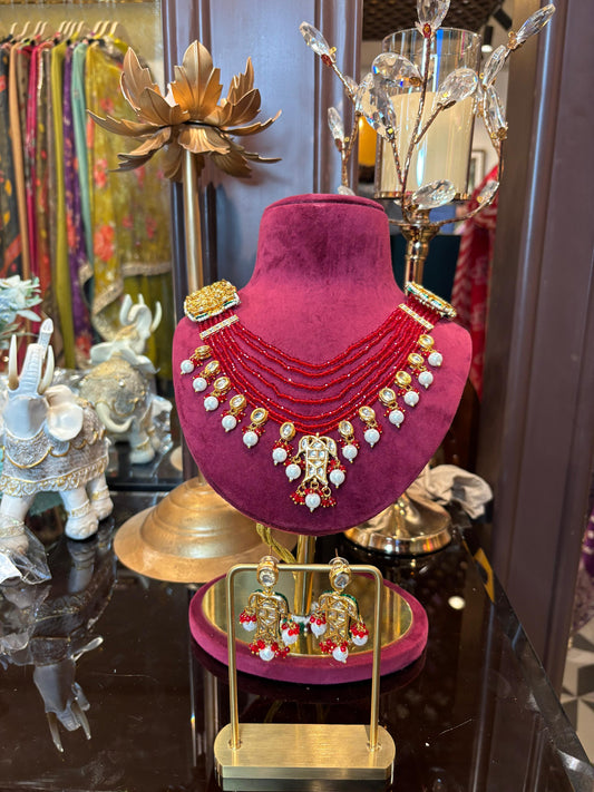 Ruh-e-Noor Beaded Choker Set (Red)