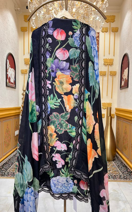 Alina Pastel Muslin Suit (Black)