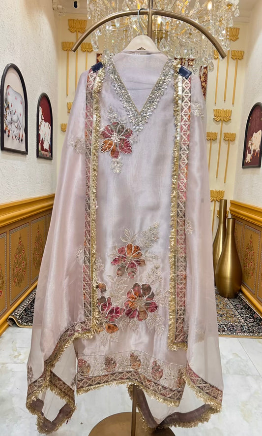 Zehraah Kinari Bloom Suit (Silver Grey)