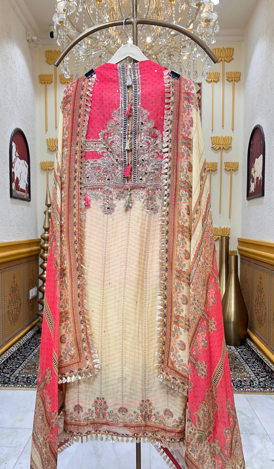 Nazira Mirror Mul Gota Suit (Pink)
