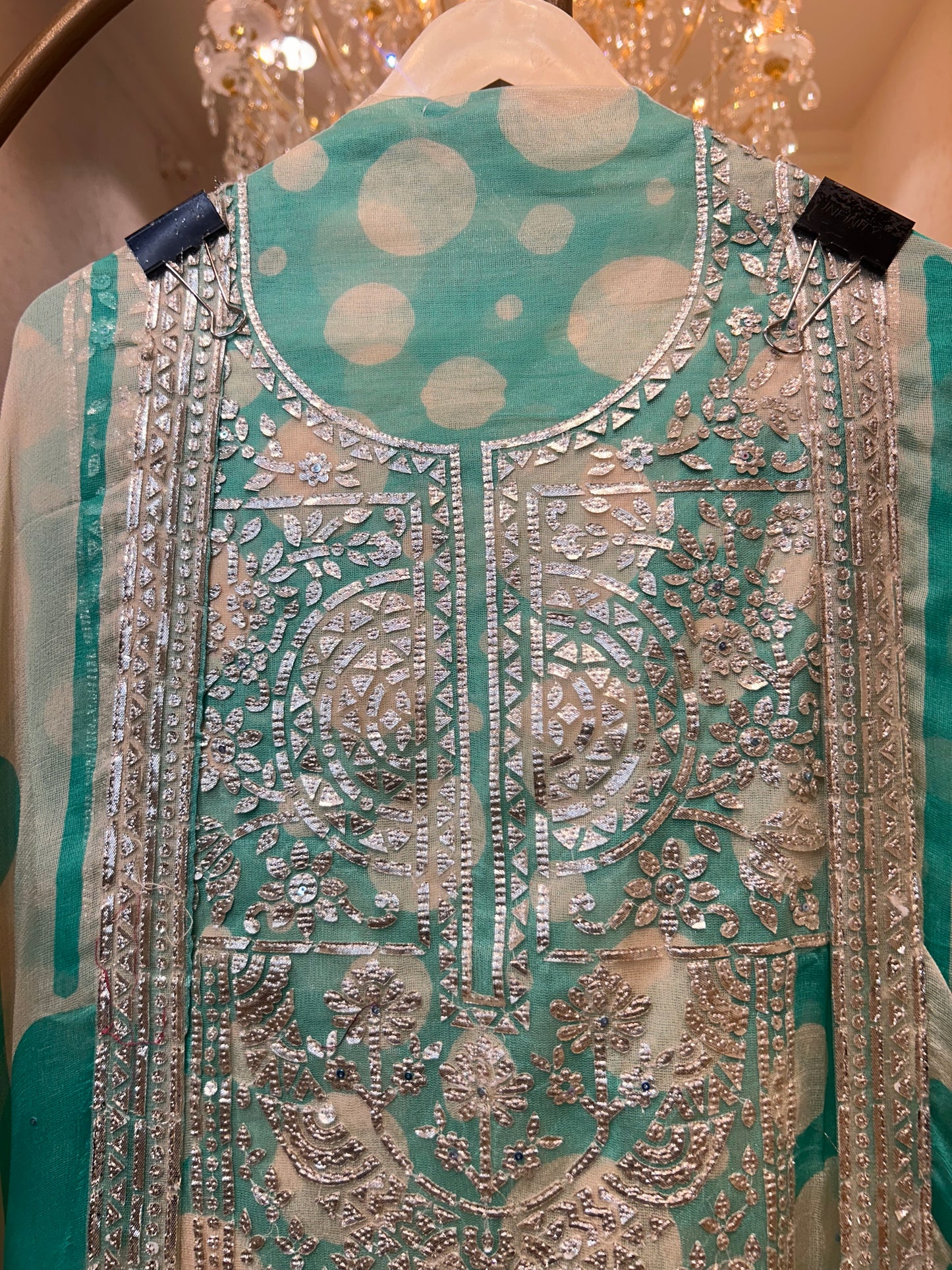 Elira Leather Naqsh Suit (Green)