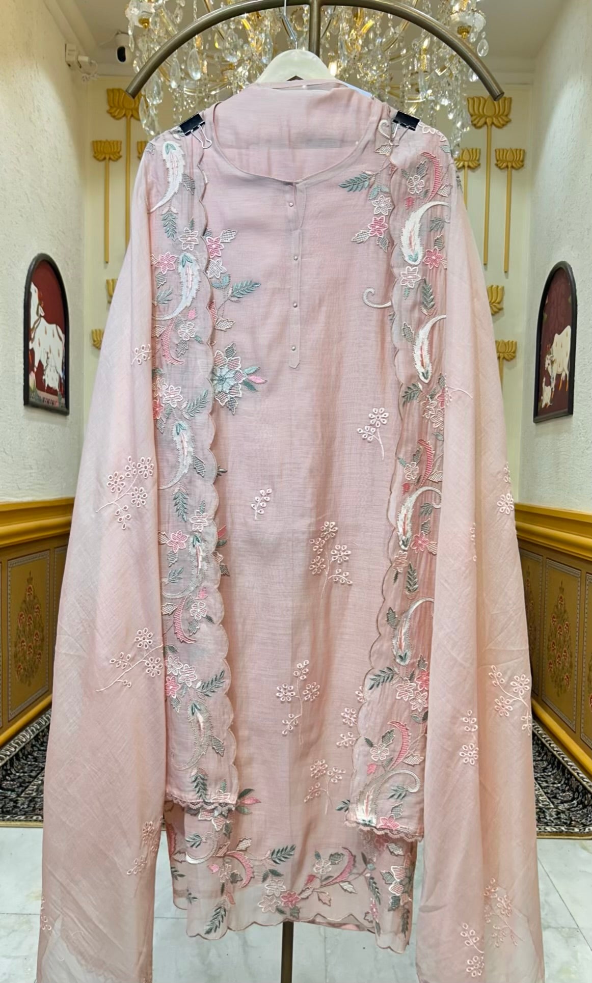 Husna Mul Embroidery Suit (Peach)