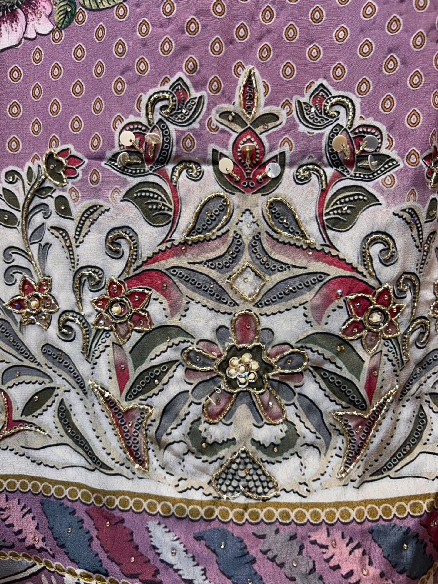 Averiya Silk Printed Suit (Ivory & Lavender)