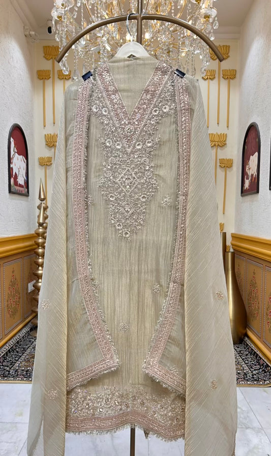 Zarifa Kinari Veil Suit (Pista Green)