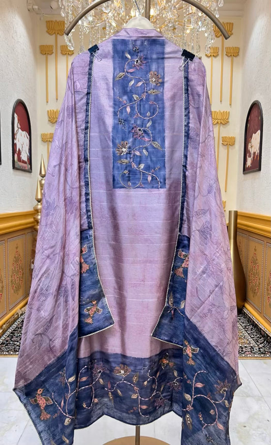 Eshira Tussar Suit (Purple & Blue)
