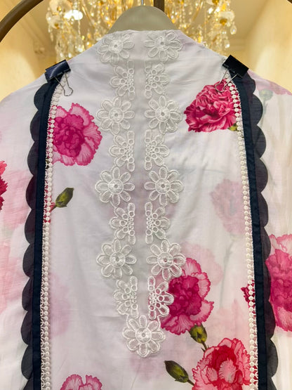 Vareesha Cotton Print Suit (White)