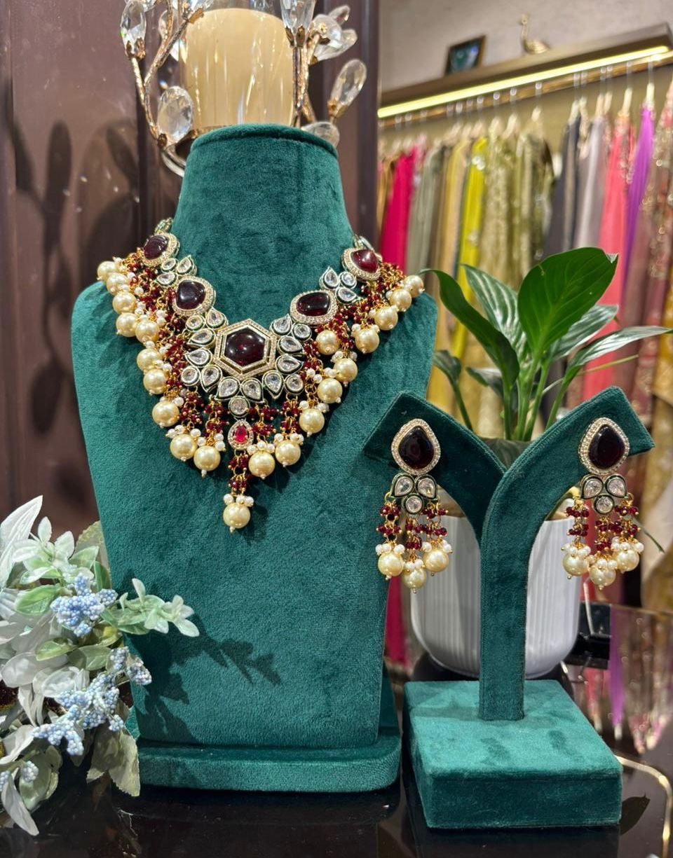 Ruhana Victorian Ruby Pearl Choker Set