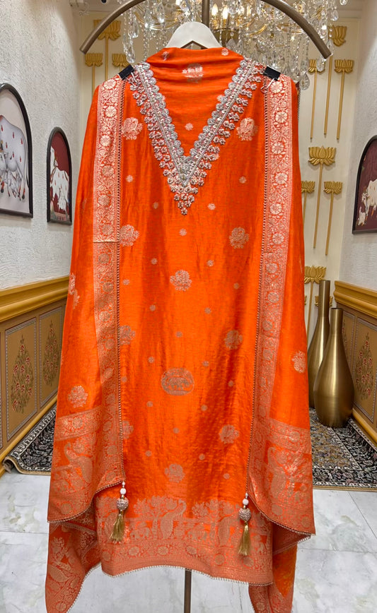 Afsara Banarasi Taj Suit (Orange)