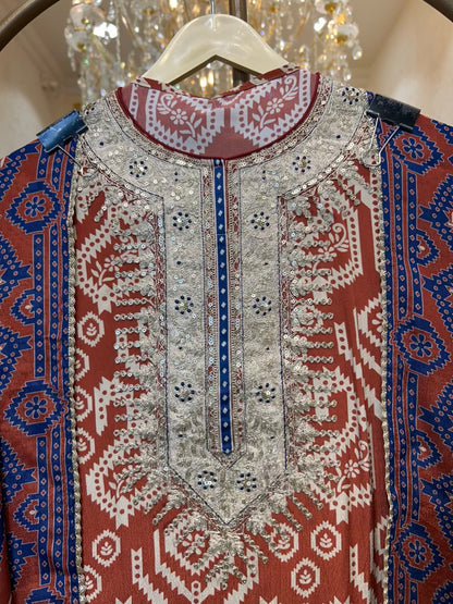 Aavira Sehra Silk Suit (Rust)