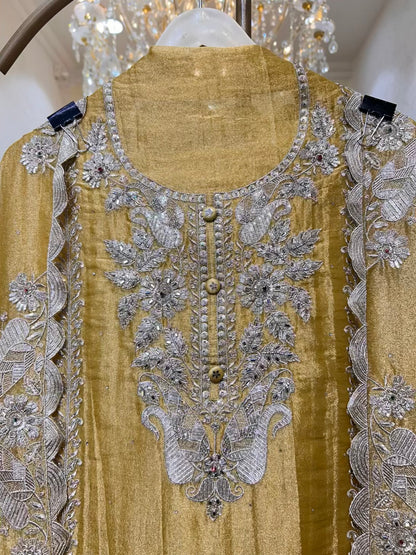 Aayra Organza Veil Suit (Mustard)