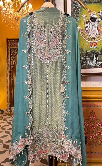 Falaknaaz Organza Suit (Powder Blue)
