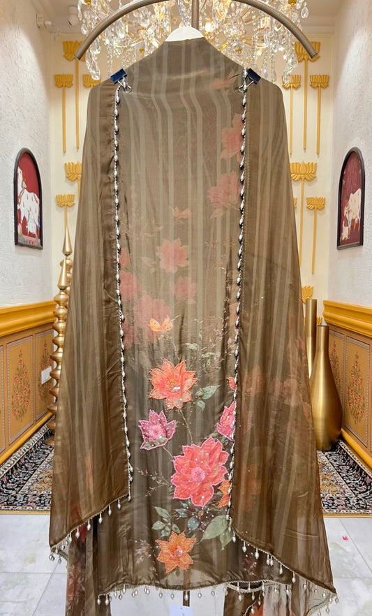 Mehira Sequin Bloom Suit (Mehendi Green)