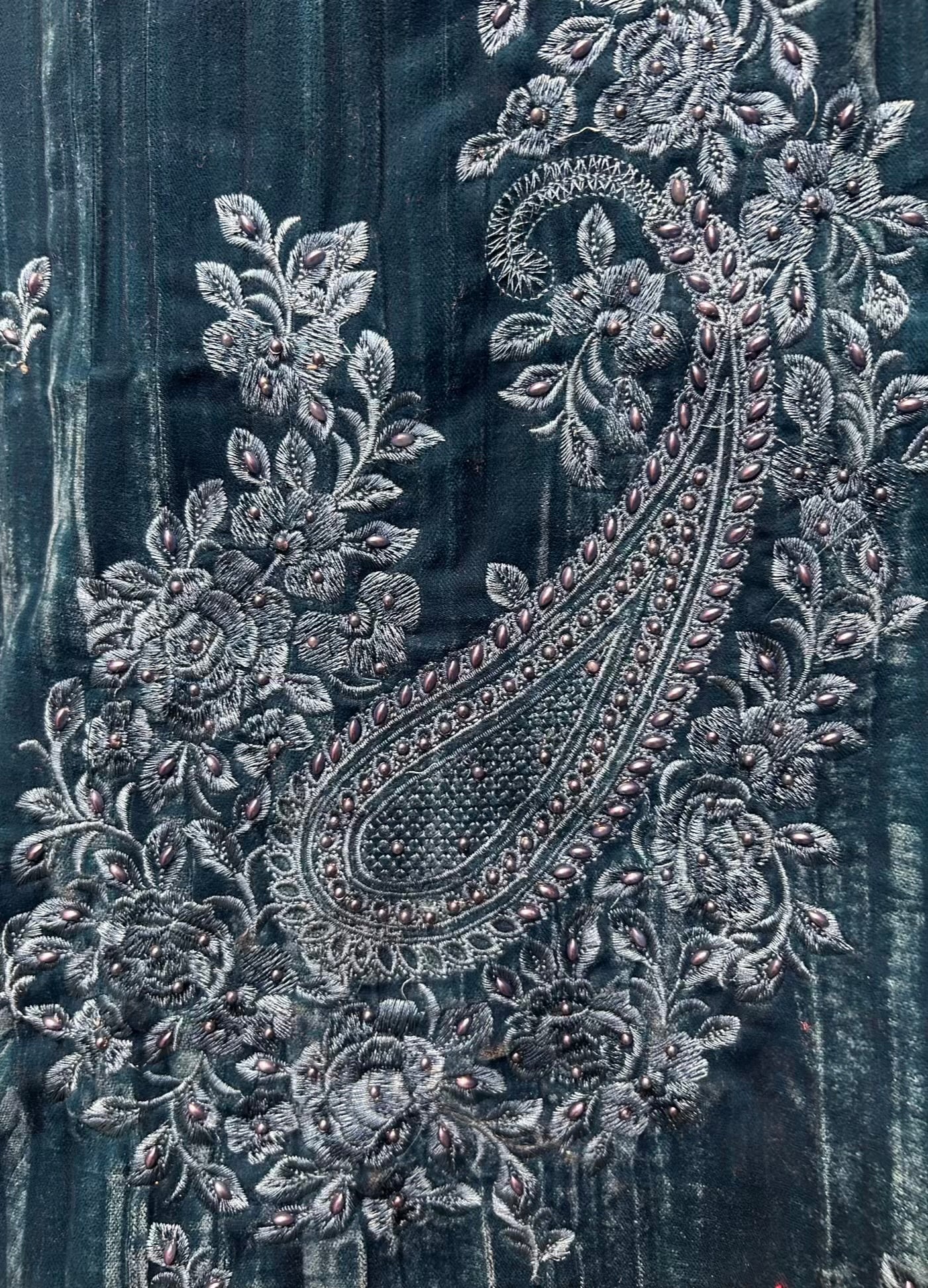 Afsar-E-Velvet Suit (Peacock Blue)