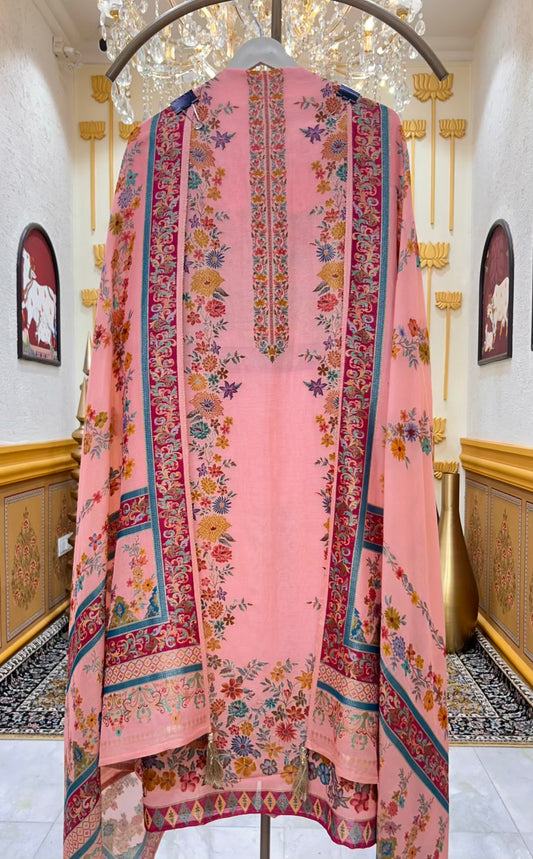 Eshira Silk Printed Suit (Peach)