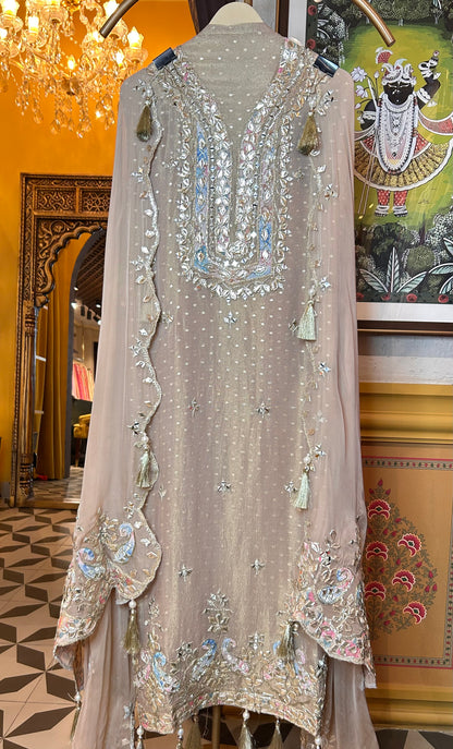 Aavira Shimmer Organza Suit (Beige)