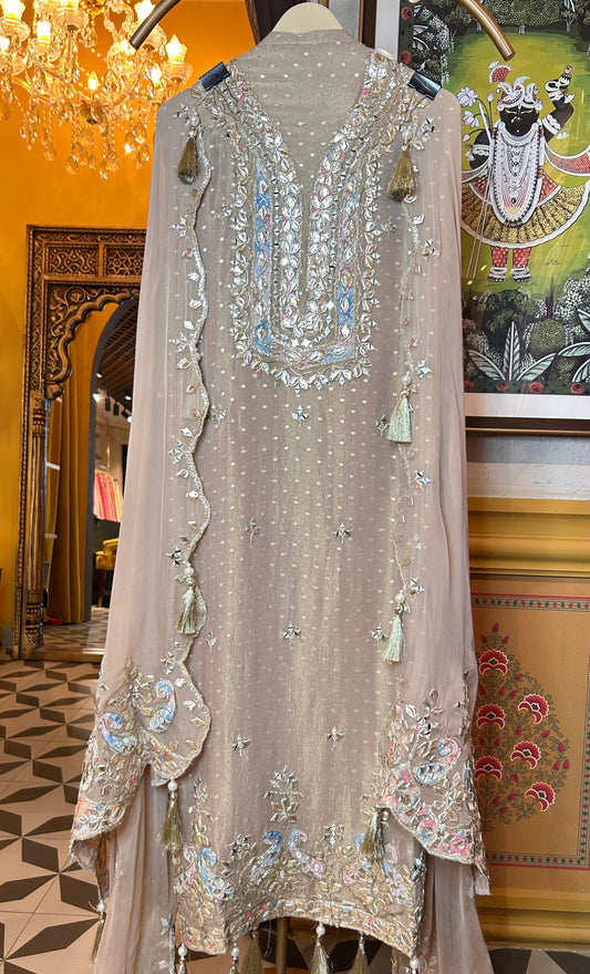 Aavira Shimmer Organza Suit (Beige)