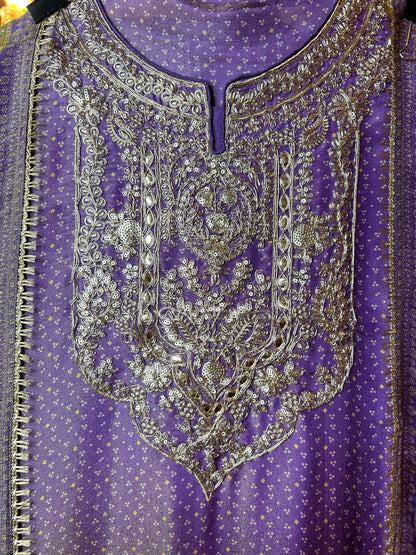 Zehraab Organza Suit (Lavender)