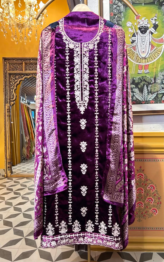 Zarfeen Velvet Suit (Wine)