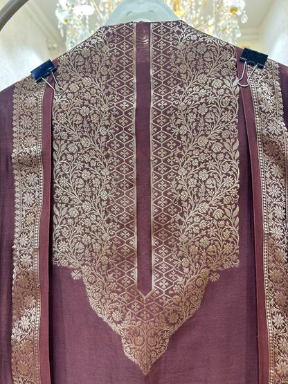 Iraaya Loom Chanderi Grace Suit (Dark Brown)