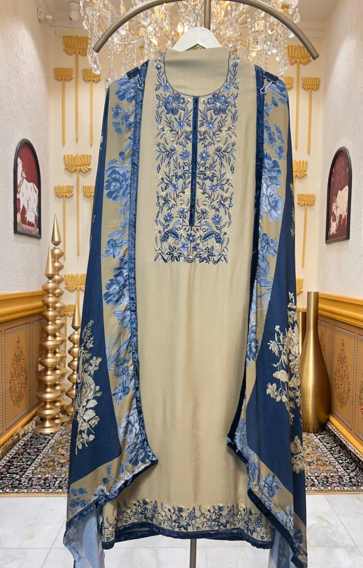 Zehraani Pashmina Noor Suit (Mehendi Green)