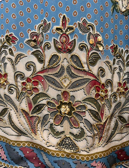 Averiya Silk Printed Suit (Ivory & Blue)