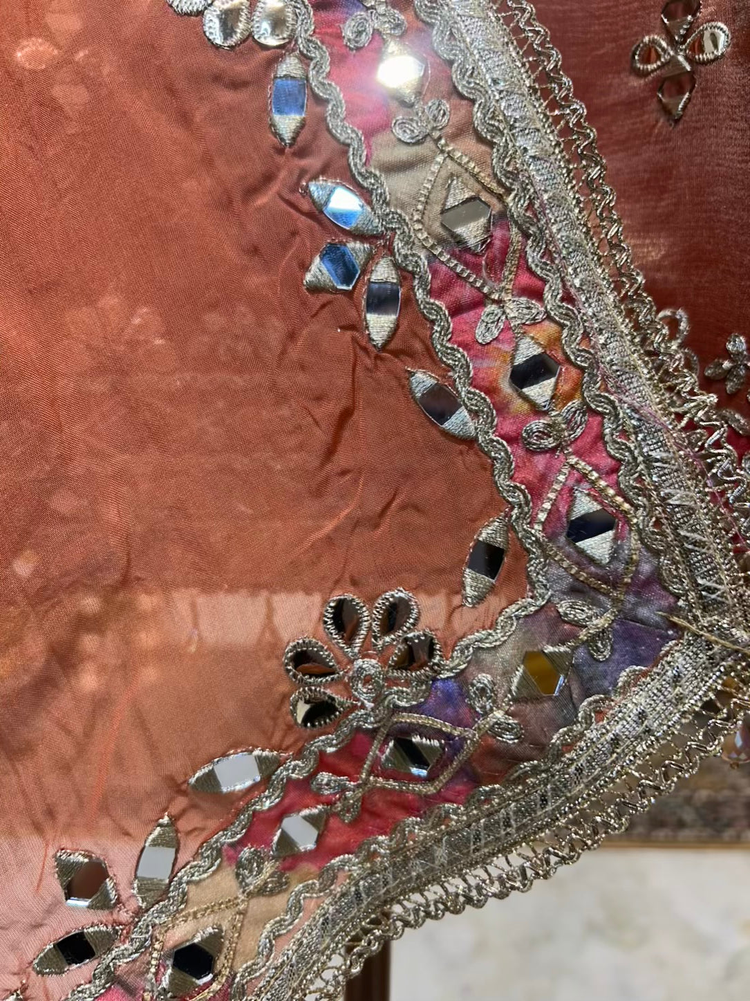 Afsara Aaina Leather Gharara Set (Rust)