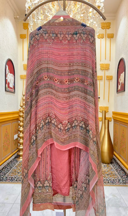 Zehna Printed Crepe Suit (Peach)