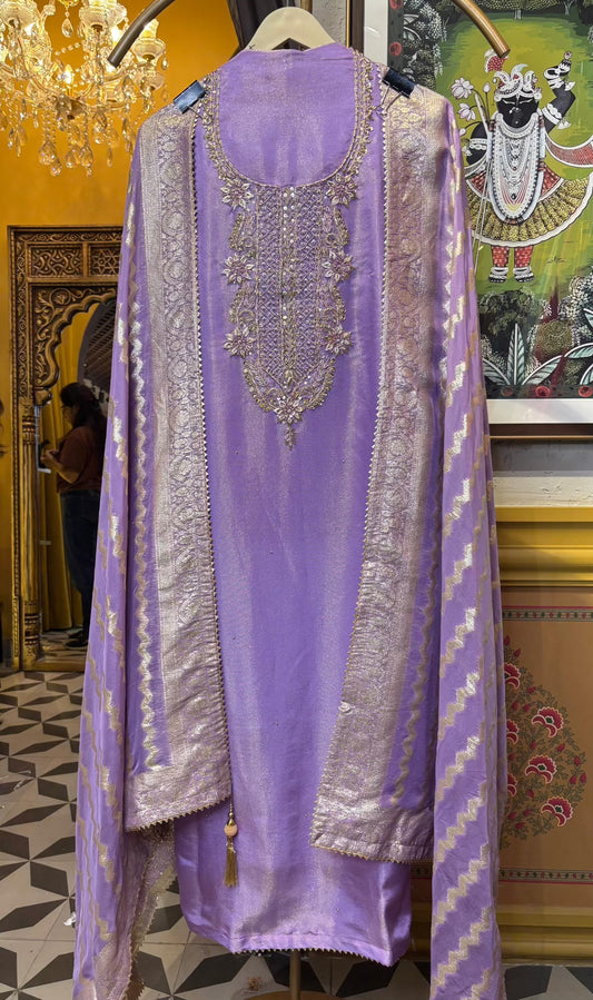 Meherbaan Silk Organza Suit (Purple)