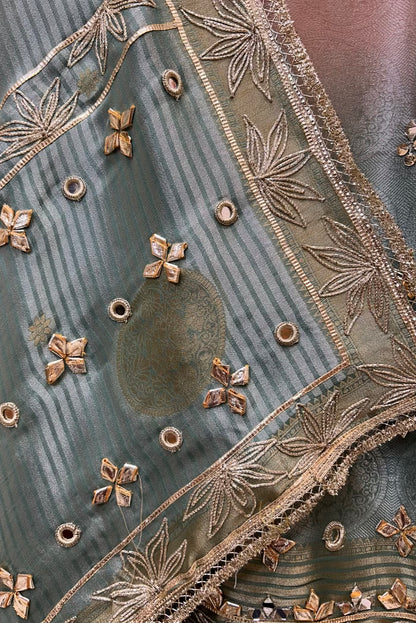 Sarnoor Gota Mirror Suit (Beige & Blue)