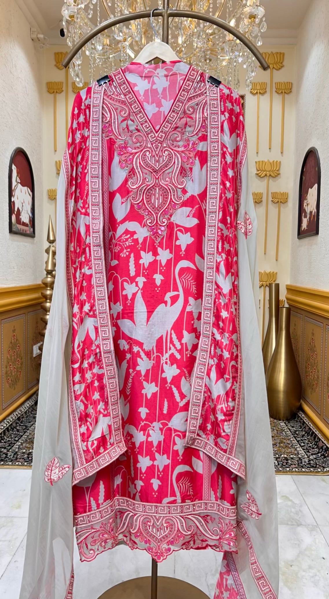 Mehruva Printed Silk Suit (Pink)