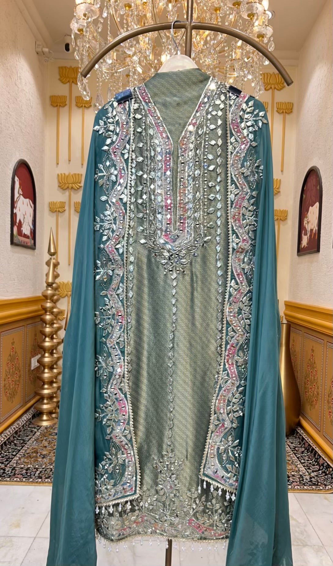 Vasundhara Gota Glow Suit (Green)