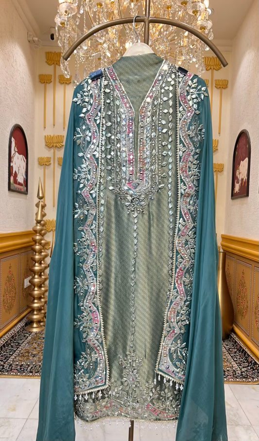 Vasundhara Gota Glow Suit (Green)