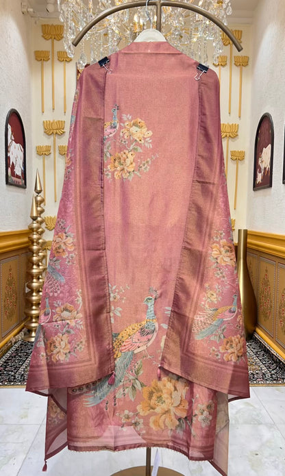 Aynara Printed Organza Suit (Pink)