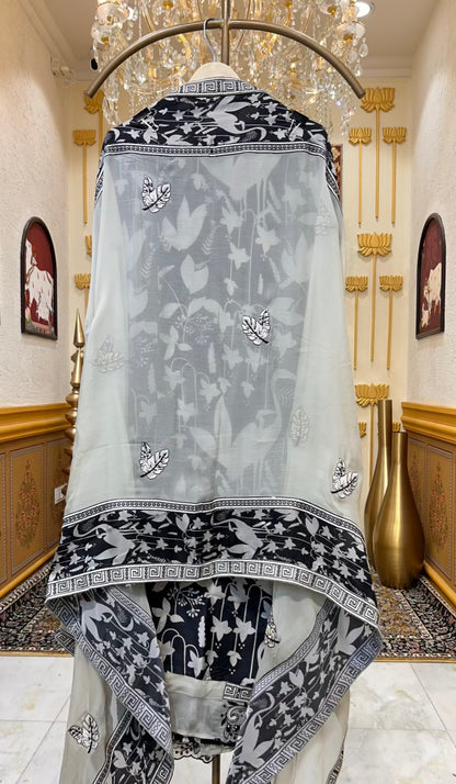 Mehruva Printed Silk Suit (Black)