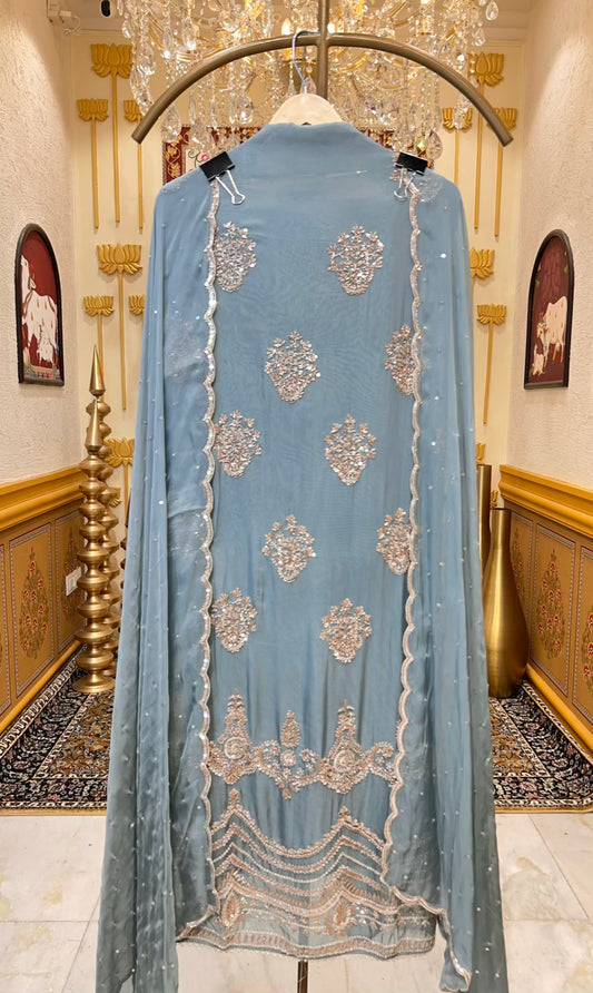 Zarqina Organza Gleam Suit (Powder Blue)