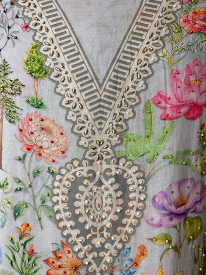 Naureen Mul Chanderi Suit (Grey)