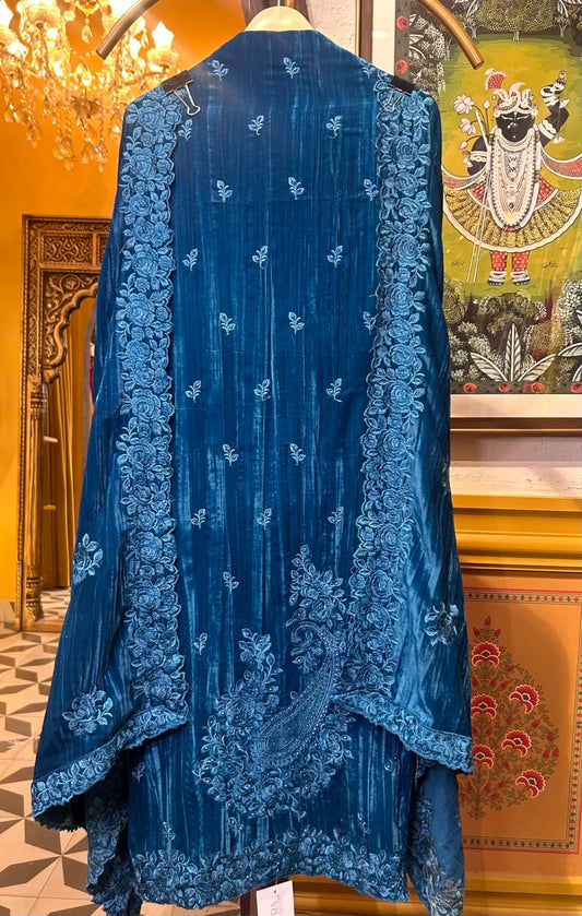 Afsar-E-Velvet Suit (Peacock Blue)
