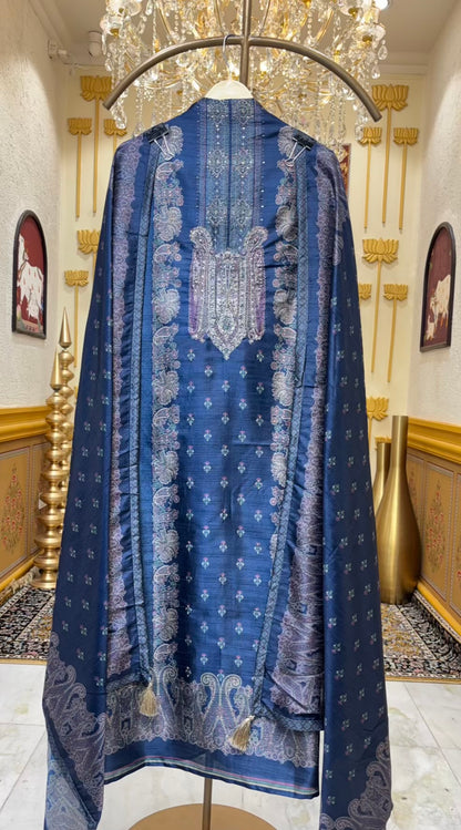 Mehira Tussar Silk Suit (Blue)