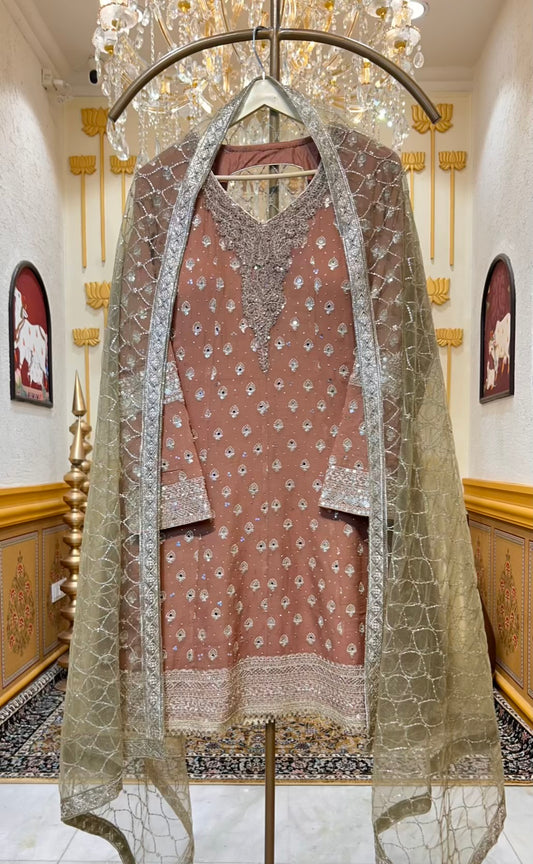 Mehrunnisa Mirror Gharara Set (Peach)