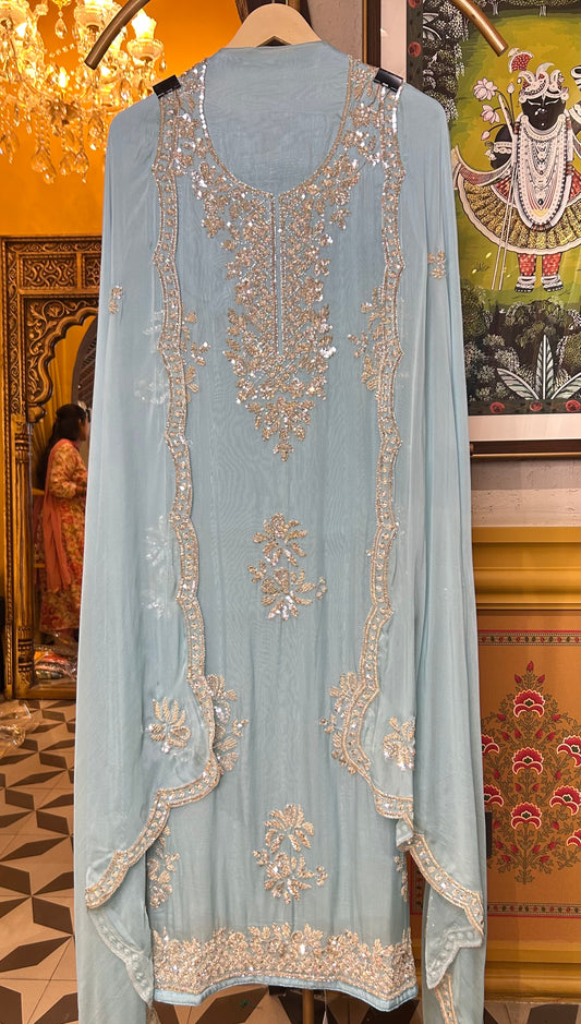 Zeba Organza Suit (Blue)