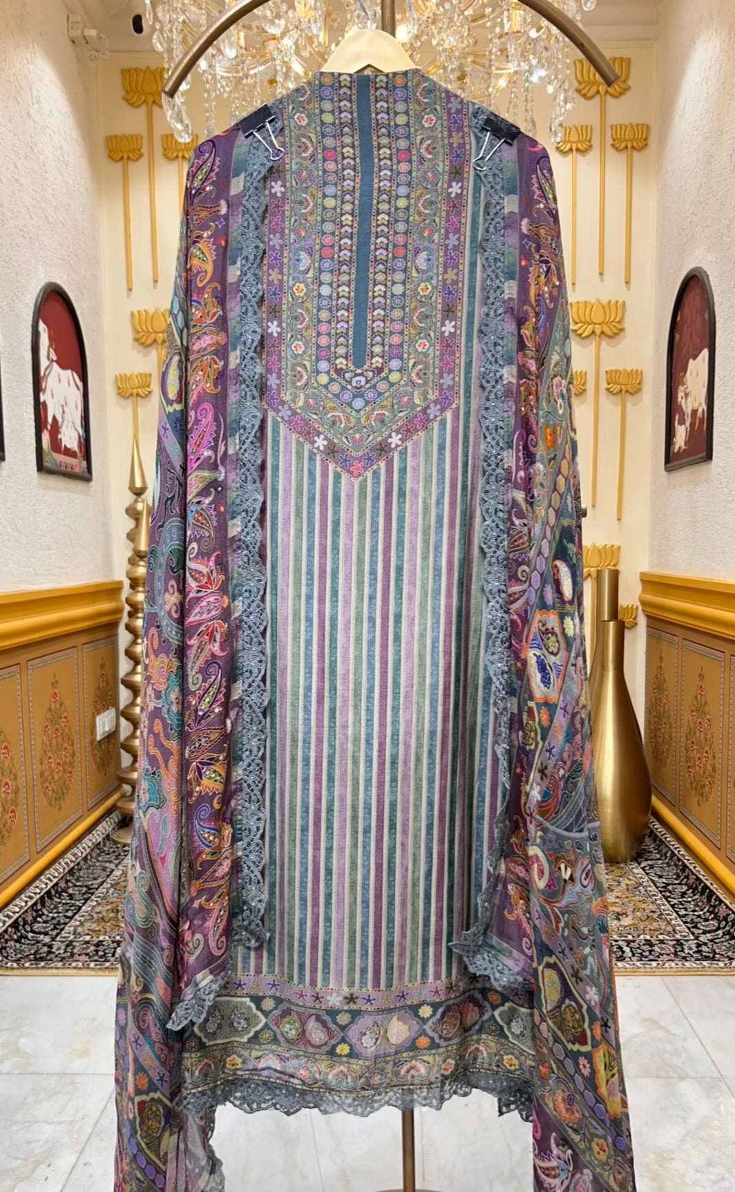 Aavira Silk Veil Suit (Peacock Blue)