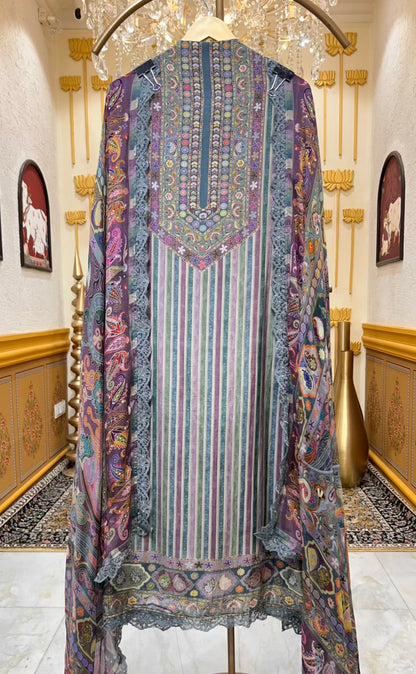Aavira Silk Veil Suit (Peacock Blue)