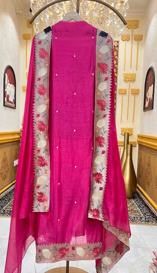 Aarini Zari Chanderi Suit (Magenta)