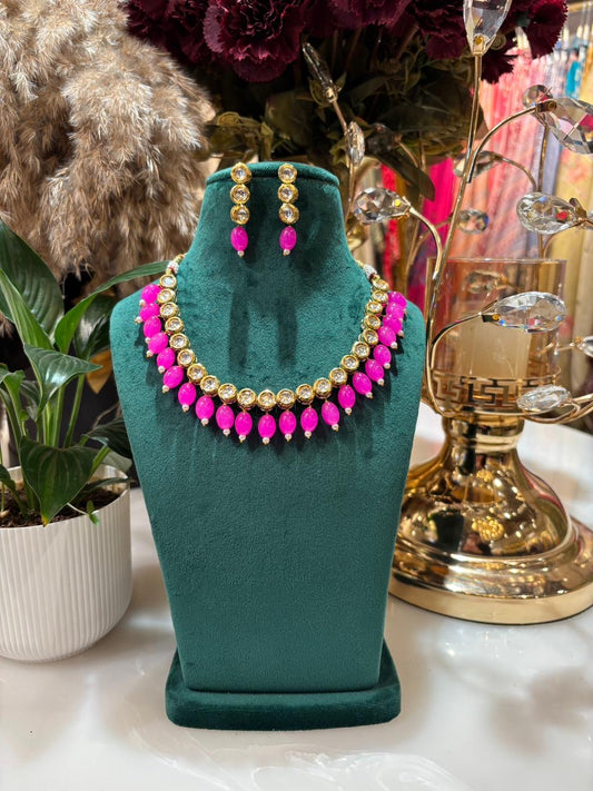 Nooraya Stone Kundan Set (Magenta)